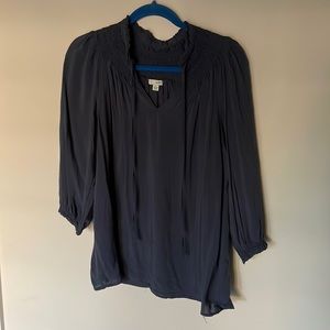 Gently worn romantic 3/4 sleeve dusty blue poet style rayon blouse Anthropologie